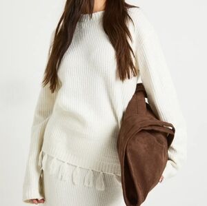 Boohoo Tassel Hem Detail Oversized Sweater